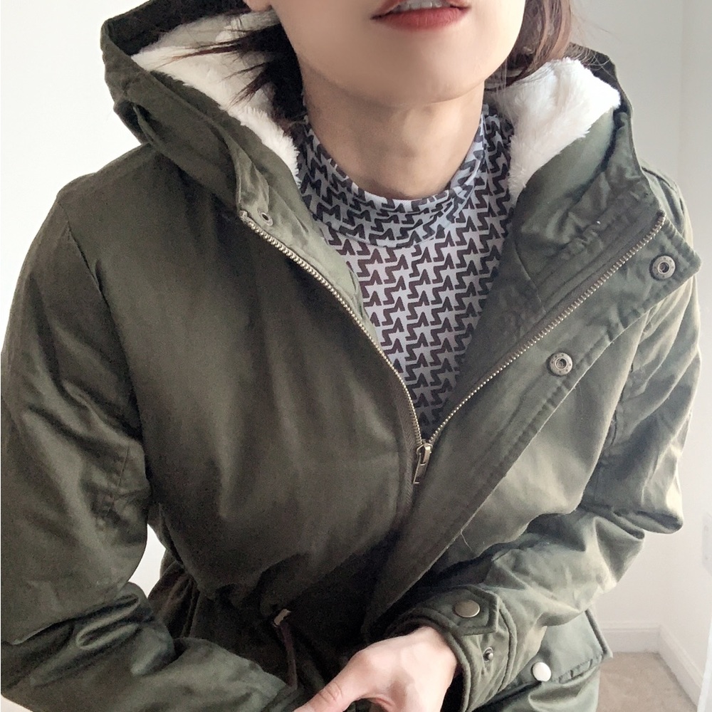 SHERPA LINED UTILITY PARKA JACKET COAT - DARK OLIVE GREEN - Picture 8 of 10